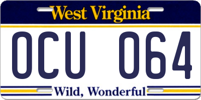 WV license plate OCU064