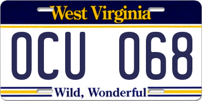 WV license plate OCU068