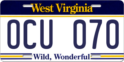 WV license plate OCU070