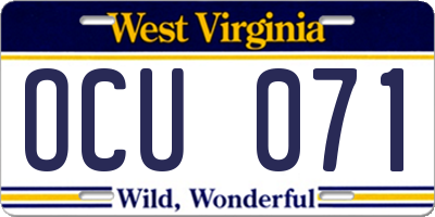 WV license plate OCU071