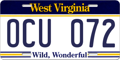 WV license plate OCU072