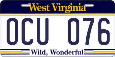 WV license plate OCU076