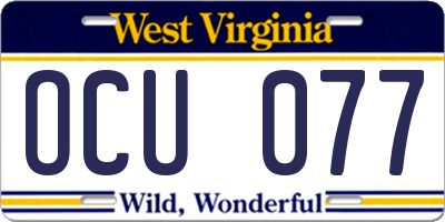 WV license plate OCU077