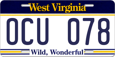 WV license plate OCU078