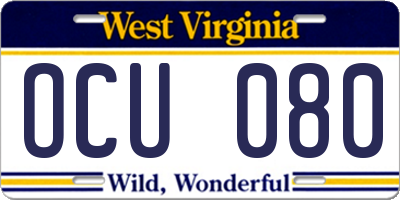 WV license plate OCU080