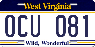 WV license plate OCU081