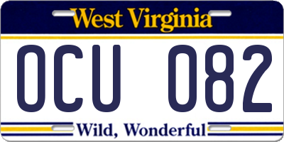 WV license plate OCU082