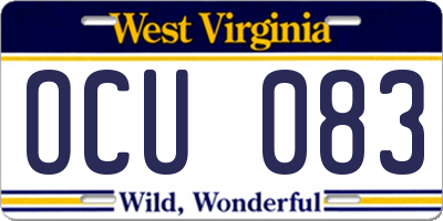 WV license plate OCU083