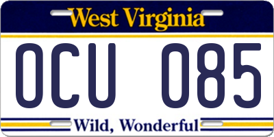 WV license plate OCU085