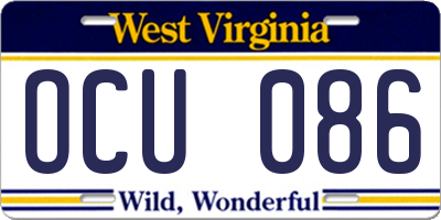 WV license plate OCU086