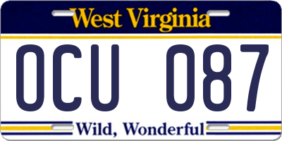 WV license plate OCU087