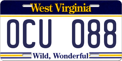 WV license plate OCU088