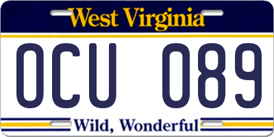 WV license plate OCU089
