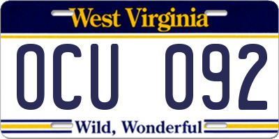 WV license plate OCU092