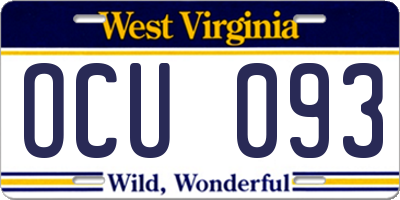WV license plate OCU093