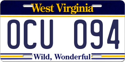 WV license plate OCU094