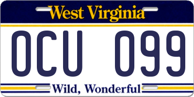 WV license plate OCU099
