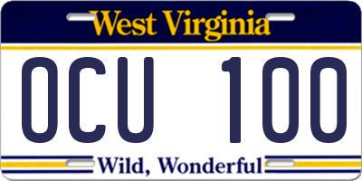 WV license plate OCU100