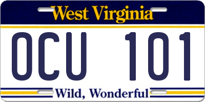 WV license plate OCU101