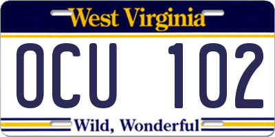 WV license plate OCU102