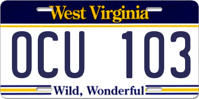 WV license plate OCU103