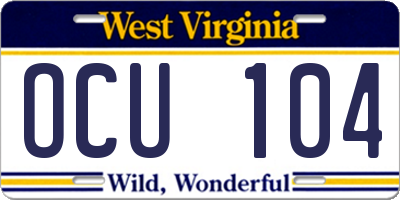 WV license plate OCU104