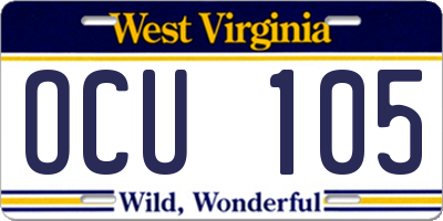 WV license plate OCU105