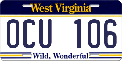 WV license plate OCU106