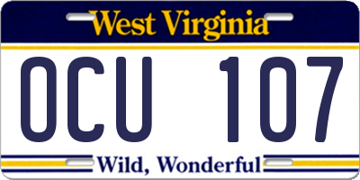 WV license plate OCU107