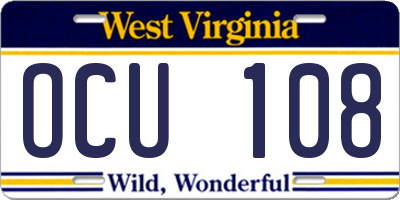 WV license plate OCU108