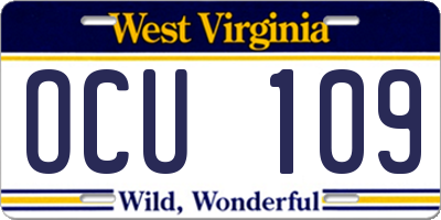 WV license plate OCU109