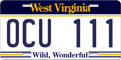 WV license plate OCU111