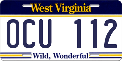 WV license plate OCU112