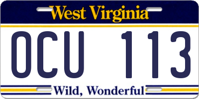 WV license plate OCU113