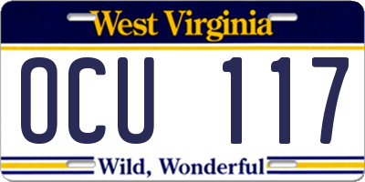 WV license plate OCU117