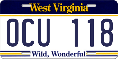 WV license plate OCU118