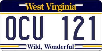WV license plate OCU121