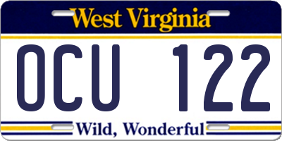 WV license plate OCU122