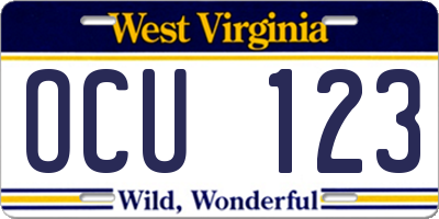 WV license plate OCU123