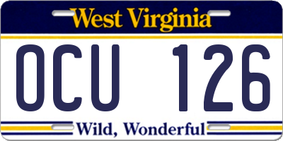 WV license plate OCU126