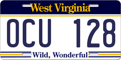 WV license plate OCU128