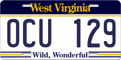 WV license plate OCU129