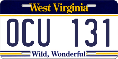 WV license plate OCU131