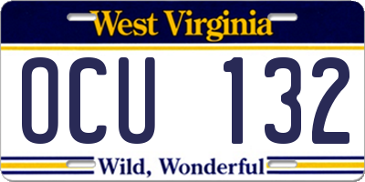WV license plate OCU132