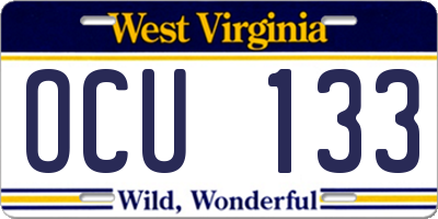 WV license plate OCU133