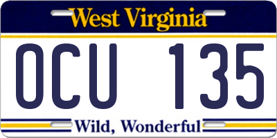 WV license plate OCU135