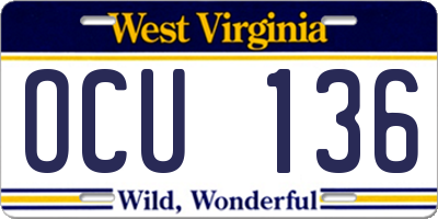 WV license plate OCU136