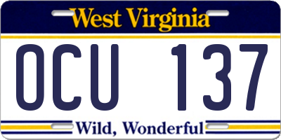 WV license plate OCU137