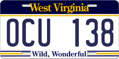 WV license plate OCU138