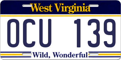 WV license plate OCU139
